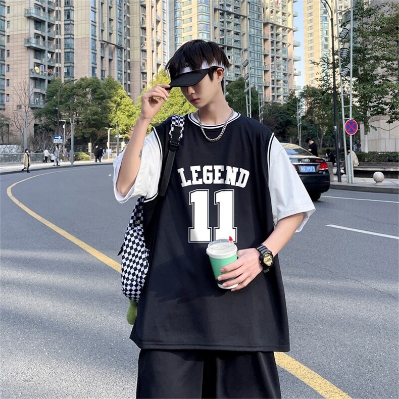 TZ05-P45港风运动套装男夏季大码潮胖人宽松休闲翻领T恤短裤,男装T恤,电商D310B