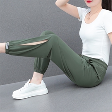 中老年妈妈夏季冰丝休闲裤韩版薄款透气九分裤中年人弹力运动裤女，女装休闲裤，燕颉服饰