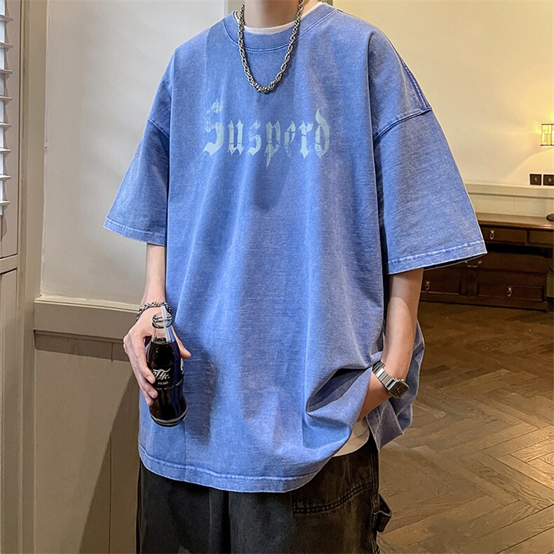 抖音供货、210克现货水洗棉印花宽松版短袖T恤 D223A-ST2315-P35图片