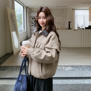 现货新款韩版时尚宽松休闲荷叶边羽绒服90绒外套女减龄白鸭绒上衣图片