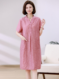 天丝连衣裙女2024新款宽松大码气质中年妈妈夏装洋气薄款直筒裙子图片