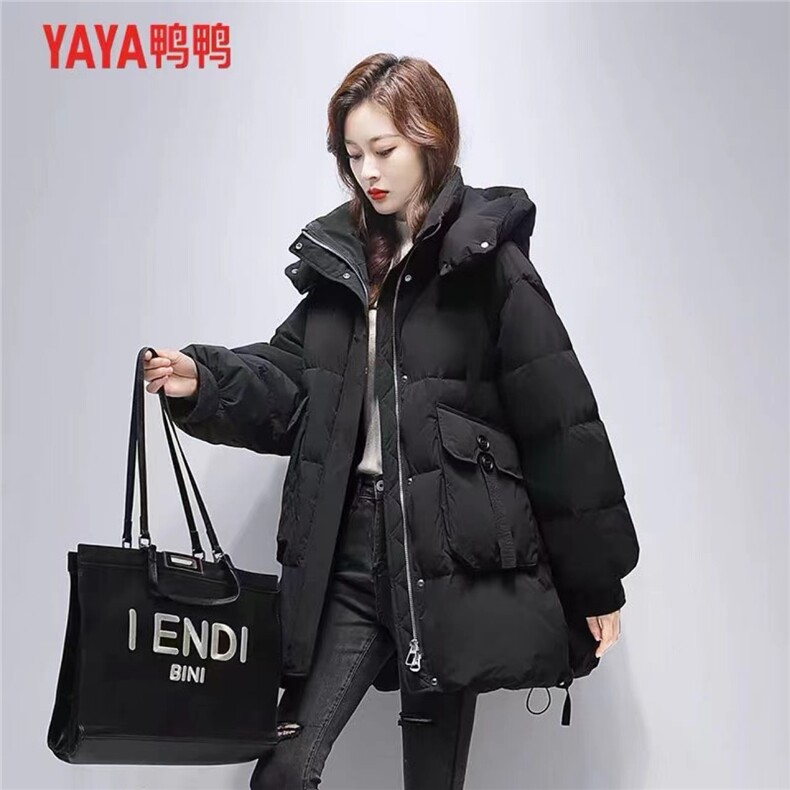 2024年冬季新款保暖90鸭鸭同款连帽时尚潮流羽绒服，女装羽绒服，牛米欧羽绒服工厂店