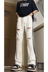 新中式夏季美式ins高街hiphop破洞喷漆牛仔休闲长裤货号K739P65，男装休闲裤，电商A063