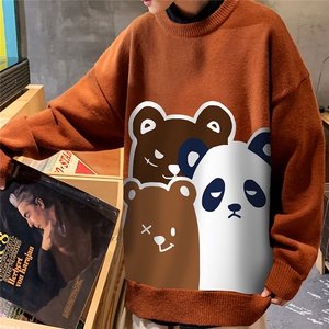 1港风新款宽松休闲中性情侣潮流印花毛衣男外套7775P55加绒P70图片