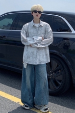 衬衫男春季新款港风宽松大码扎染肌理感长袖衬衣CS7012-P38，男装衬衫，星座214-3
