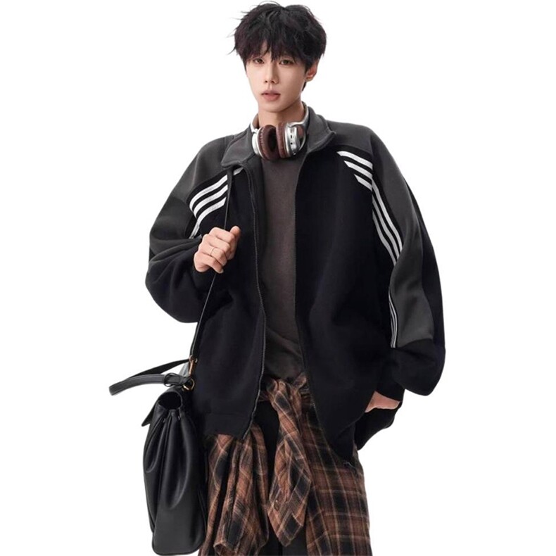 抖音得物高品质美式高街重磅结构织带拼接撞色立领卫衣外套CM41，男装卫衣，电商A486-1