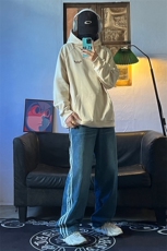B221美式ins高街小众宽松三条杠运动牛仔裤LK23130-P60控78，男装牛仔裤，电商B221