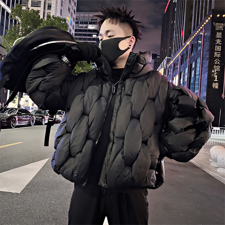B02/P138控178冬季小众百搭编制设计立领面包服棉服外套男黑首1,男装棉衣,星座305B