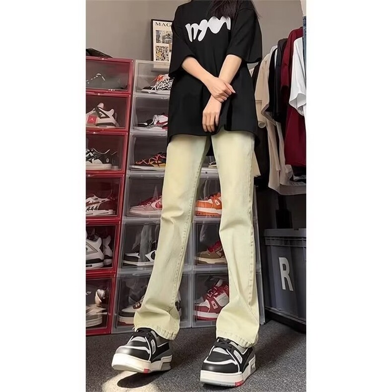 春秋美式复古长裤高街水洗黄泥牛仔裤男夏季高腰直筒修身微喇裤,男装牛仔裤,星座218-1（原230）