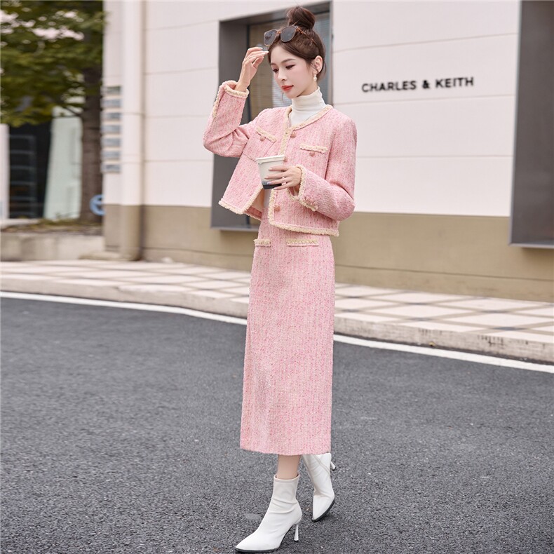【bao款现货已出】2025冬装新款小香粗花呢长裙套装白鸭绒,女装套装/套裙,雅静靓衣