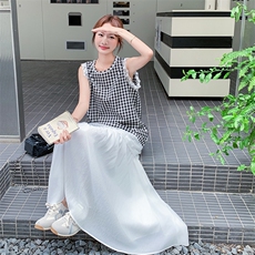 已出大货！黑白格上衣+半身裙两件套D034-6801-P145-K218，女装套装/套裙，2D034