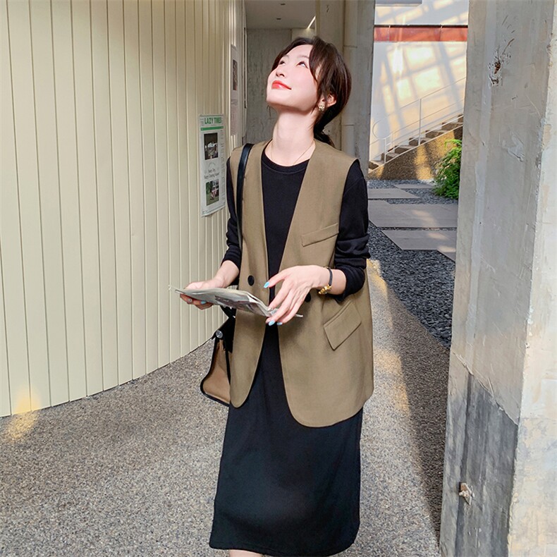 西装马甲连衣裙套装女2025新款春秋复古减龄气质设计感宽松两件套,女装套装/套裙,2C316