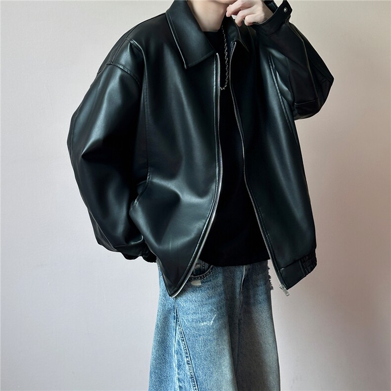 现货主推高质量皮衣外套男宽松皮夹克机车服A026P95加绒P105,男装夹克,电商A351