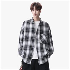衬衫男春季新款港风宽松磨毛大码格子长袖衬衣CS606-特P28，男装衬衫，星座214-3