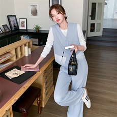 蕾丝拼接马甲阔腿裤套装女春秋2025新款两件套小香风ootd穿搭休闲，女装套装/套裙，2C129