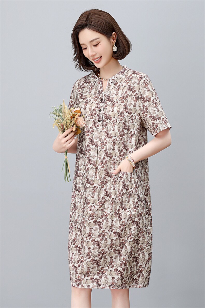 纯棉碎花连衣裙女夏2025新款中年妈妈宽松大码遮肚子显瘦减龄裙子,女装连衣裙,依恋蒂丝