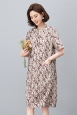 纯棉碎花连衣裙女夏2025新款中年妈妈宽松大码遮肚子显瘦减龄裙子，女装连衣裙，依恋蒂丝