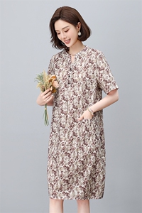 纯棉碎花连衣裙女夏2025新款中年妈妈宽松大码遮肚子显瘦减龄裙子图片