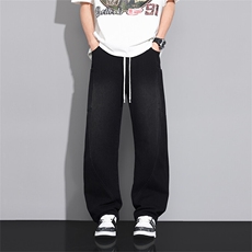 C038-P45春夏新款牛仔裤男士休闲宽松系绳直筒裤子【控79】M-5XL，男装牛仔裤，星座1204