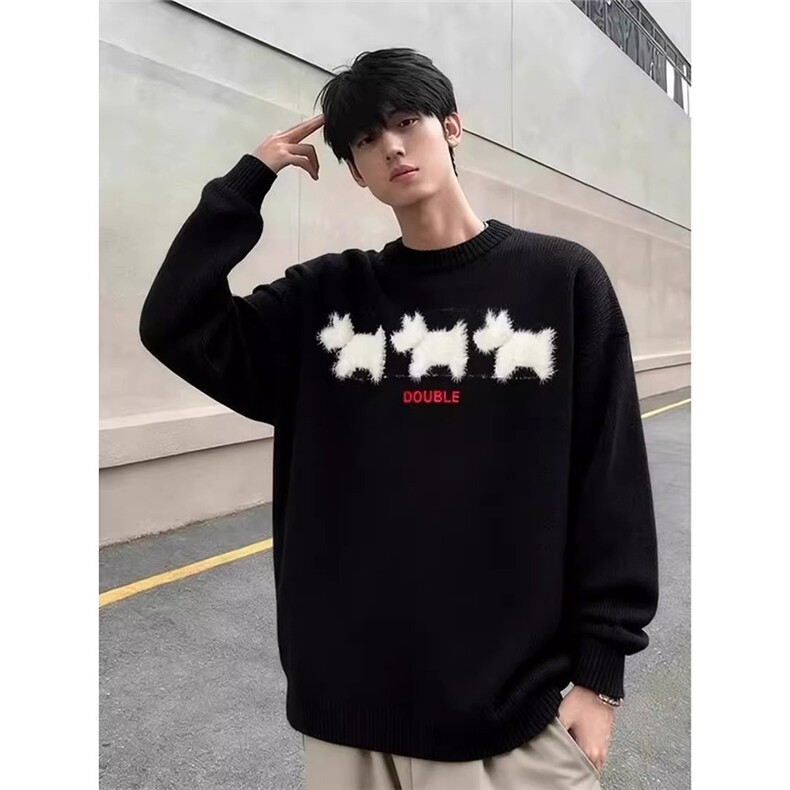 cleanfit黑色小狗毛衣男秋冬潮牌仿貂毛情侣针织衫高级感慵懒外套,男装针织衫/毛衣,星座1210-1