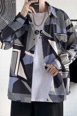 C48男士休闲几何长袖衬衫港风文艺衬衣外套潮男装花帅气公子衬衫，男装衬衫，星座115A(原星座507）