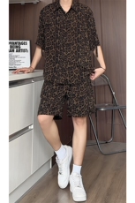 豹纹短袖衬衫男短裤男潮流休闲套装男M-5XL大码TZ78703P50控98，男装休闲套装，星座226-1