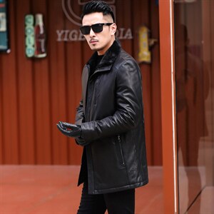 AL7177男式冬季头层山羊皮水貂内胆派克服皮衣男夹克P2000图片