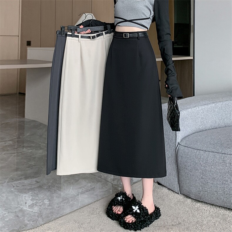 2024秋季新款修身显瘦西装直筒包臀裙A字半身裙中长款一步裙，女装半身裙，梦白服饰厂