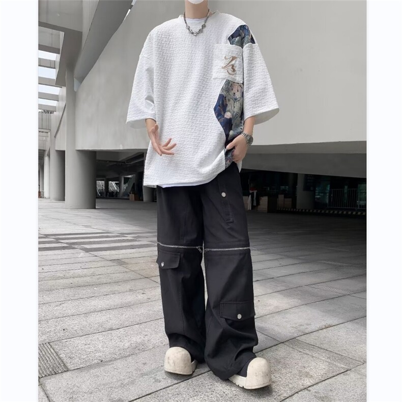 T恤男士短袖韩版潮流提花拼色2024夏季新款ins宽松体恤ST421-P32,男装T恤,星座412-3