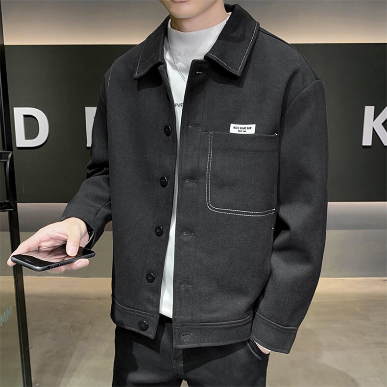 社会小伙高端呢子拼皮宽松韩版外套大衣夹克男A236-JK0813-P130,男装夹克,电商A236