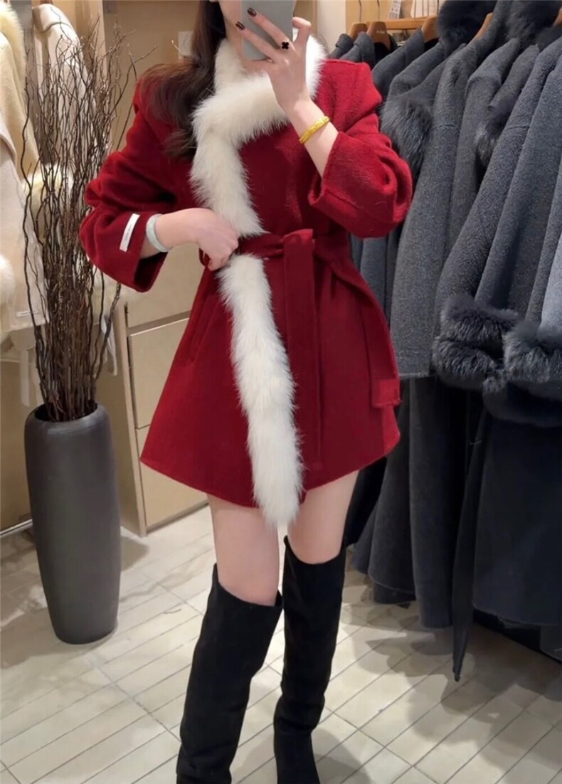【依嘟】2026新款小个子收腰显瘦毛领洋时尚羊毛外套(,女装双面呢大衣,依嘟服饰