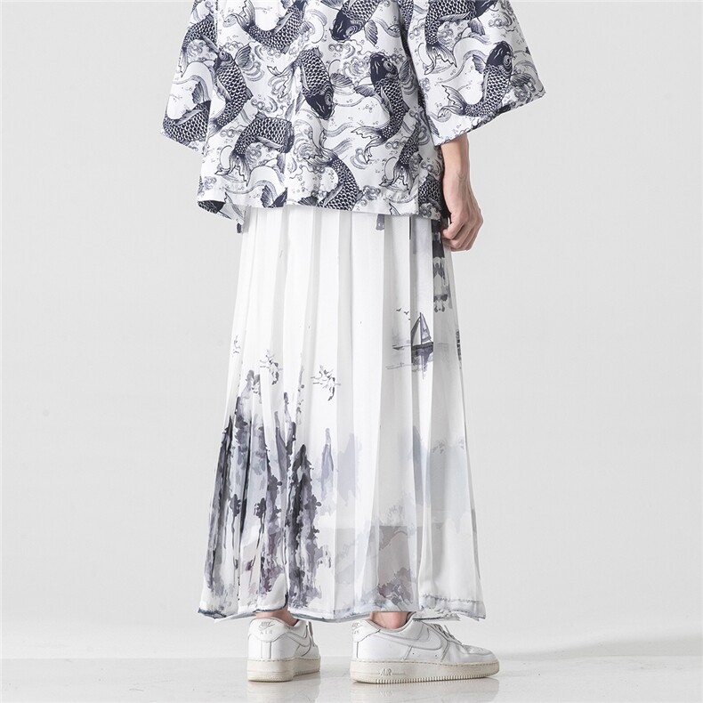 夏季风汉服古风仙气一片式裙裤中性百褶马面裙情侣K180/P75,男装民族服装,电商A221A
