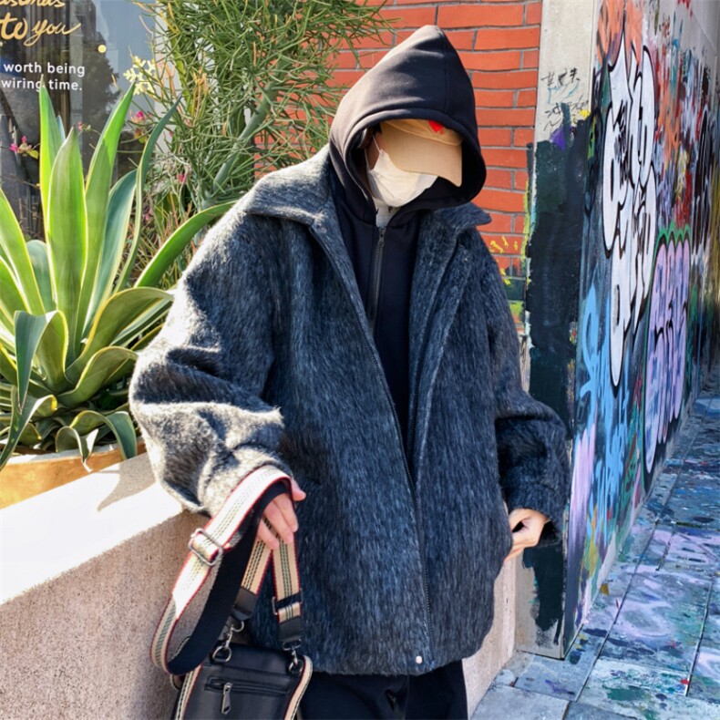 冬季加棉加厚阿尔巴卡呢子带帽宽松中性港风男女外套M897-P138,女装短外套,电商A170