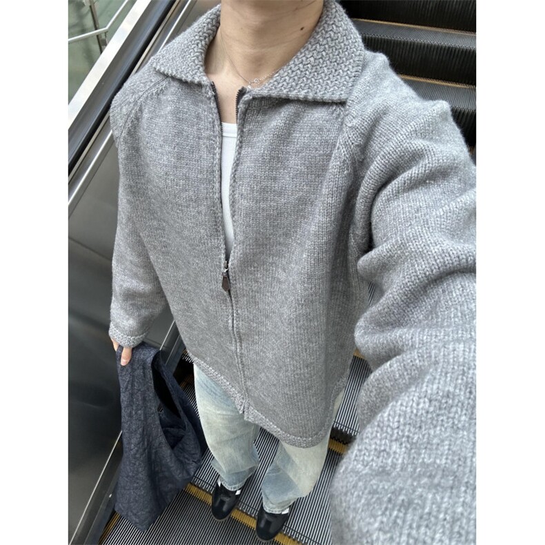 【有货】M349CC-特P65翻领毛衣开衫男慵懒拉链开衫针织外套,男装针织衫/毛衣,星座1007（原301D）