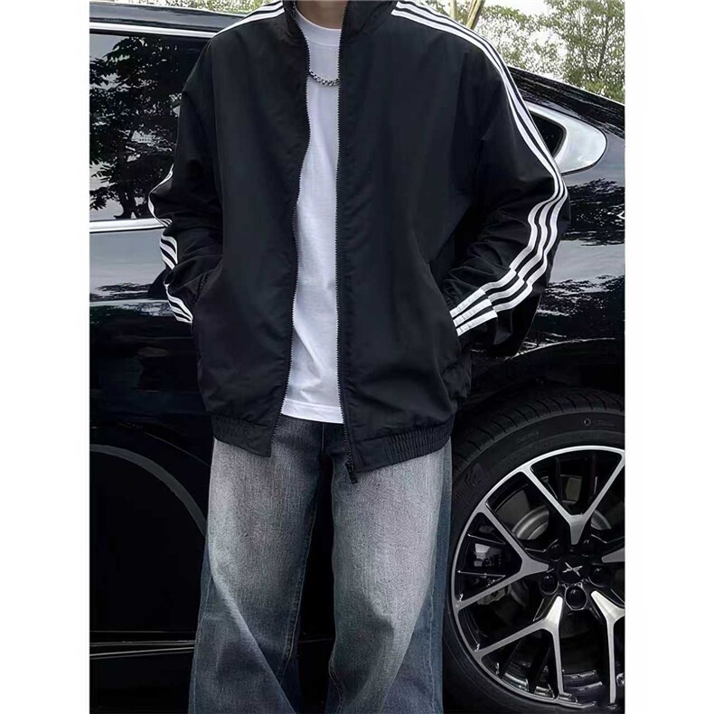 【档口现货】DJK7533-批58藏青色软壳立领冲锋衣男美式三条杠外套图片