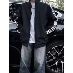 【档口现货】DJK7533-批58藏青色软壳立领冲锋衣男美式三条杠外套图片