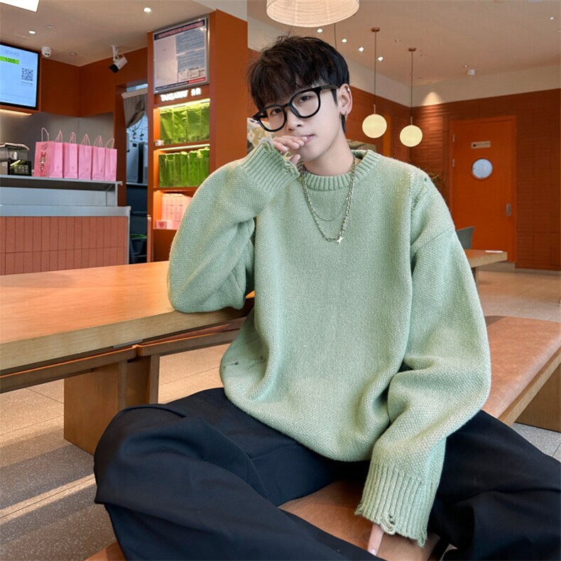 B402P42秋冬复古百搭时尚圆领毛衣男高街潮流宽松慵懒,男装针织衫/毛衣,星座512-6