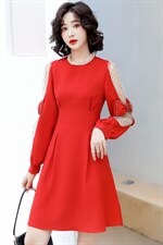 2021春季新款时尚优雅气质荷叶领拼接网纱修身连衣裙，女装连衣裙，天丝秀