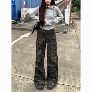 网图现货  美式宽松迷彩工装直筒微喇牛仔裤K0127/P55图片