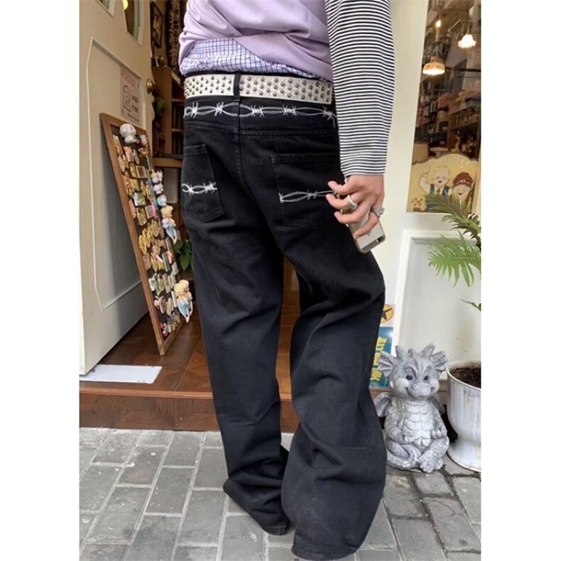 荆棘刺绣水洗ins风宽松直筒阔腿牛仔裤长裤男女款NS6079，男装牛仔裤，星座1116A（原606A-3）