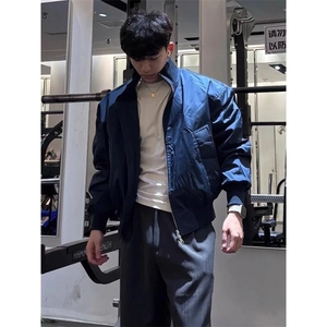 美式藏青色立领飞行夹克棉服男冬季加厚棒球服bomber短款工装外套图片