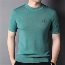 2023春季新款男士休闲圆领针织短袖时尚羊毛衫男装体恤衫线衫，男装针织衫/毛衣，钱塘6003（原4033）