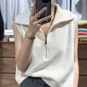 半拉链马甲女款2024新款秋季背心美式坎肩无袖针织上衣外穿马夹女图片
