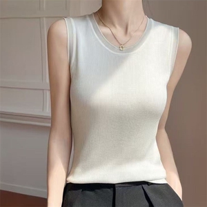 针织背心女夏季薄款吊带宽松外穿百搭上衣纯色显瘦无袖圆领打底衫图片