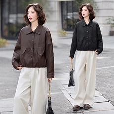 海宁皮衣女短款26年春秋新款皮夹克高级感气质小个子减龄外套，女装皮衣，潮流依族