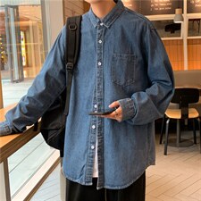 牛仔衬衫男韩版潮流帅气长袖衬衣ins港风宽松百搭休闲外套C98-p45图片