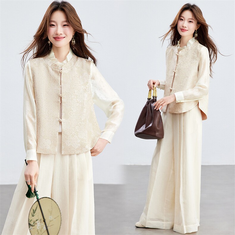 在仓~人丝衬衫马夹两件套2026年春夏薄款舒适防晒上衣套装可拆分，女装短外套，新依时派