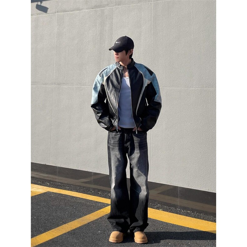 【有货】3607CC-特P85拼色机车皮衣棉服男加厚立领棒球夹克外套,男装夹克,星座1007（原301D）