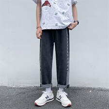 宽松直筒潮牌休闲长裤港风格子牛仔裤秋潮流简约高街裤K1153-P38，男装休闲裤，星座512-4