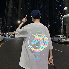 潮牌2021夜光反光卡通印花宽松上衣韩版潮流情侣长袖T恤W229-P30，男装T恤，星座412-2